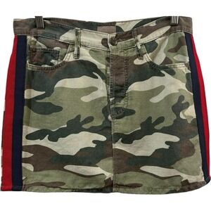 Mother Denim The Vagabond Mini Skirt Double Time Camo Side Racing Stripe Size 27